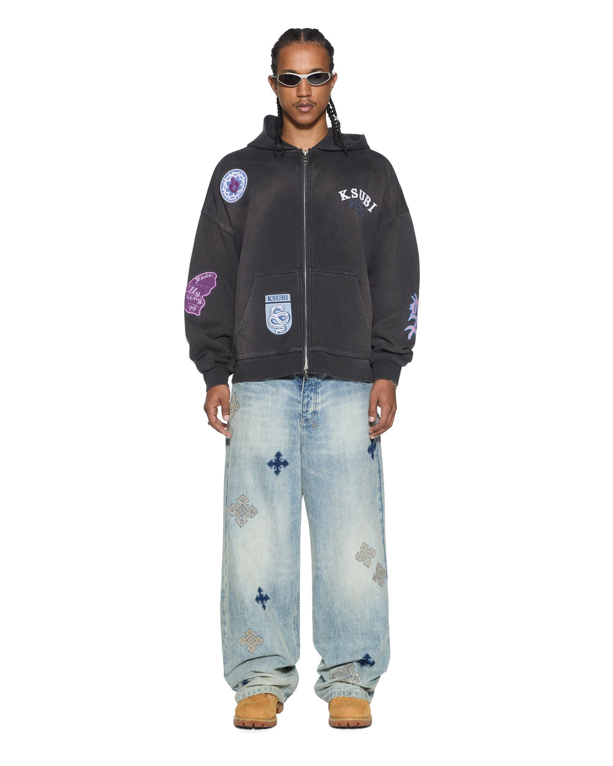 Mens Genesis Ekcess Zip Hoodie Charcoal Fade Oversized Fleece - Grey