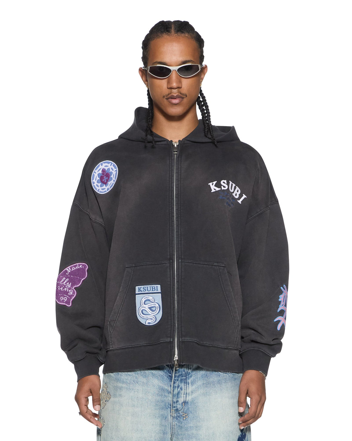 Mens Genesis Ekcess Zip Hoodie Charcoal Fade Oversized Fleece - Grey