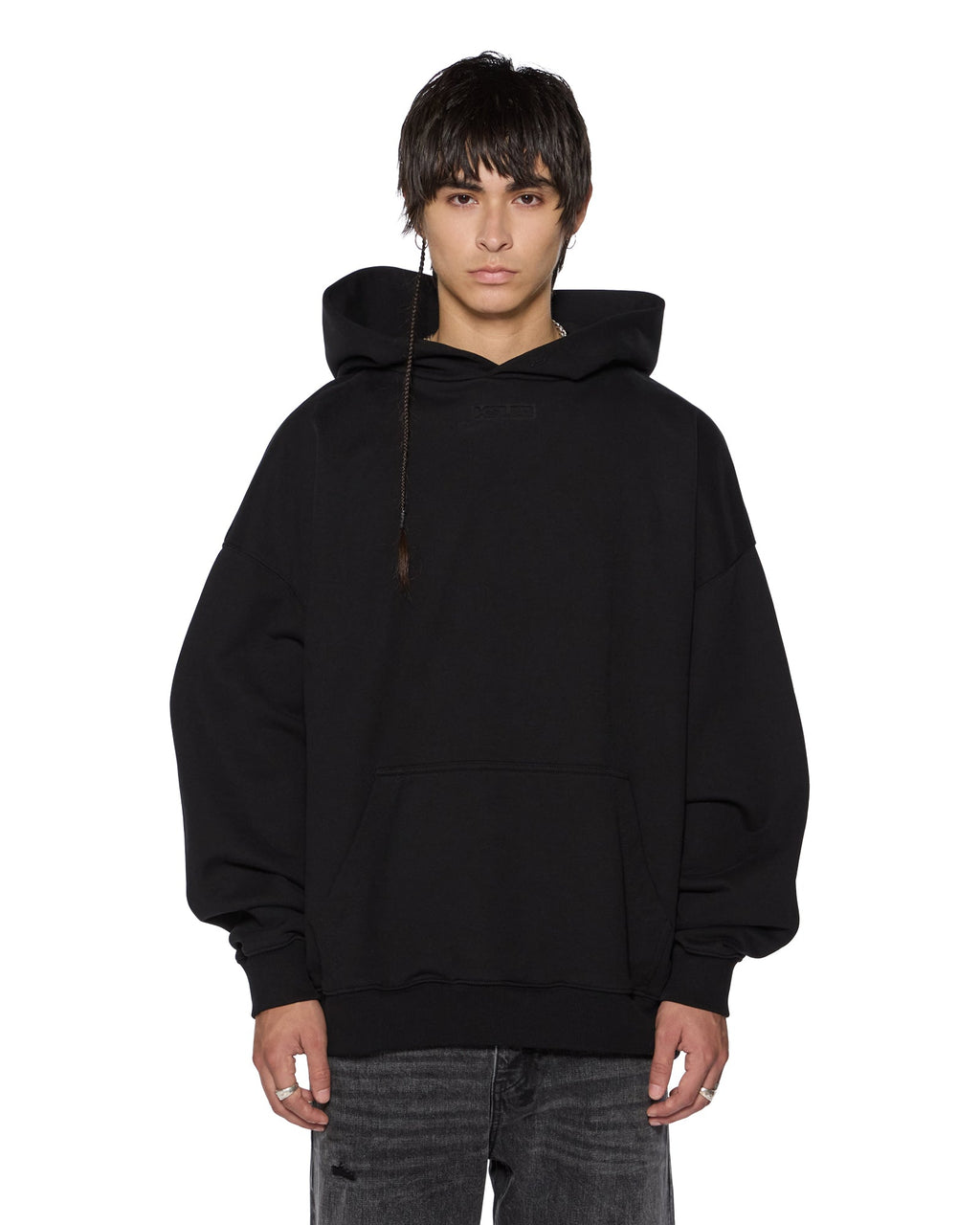 Mens Intruder Ekcess Hoodie Jet Black Oversized Fleece - Black