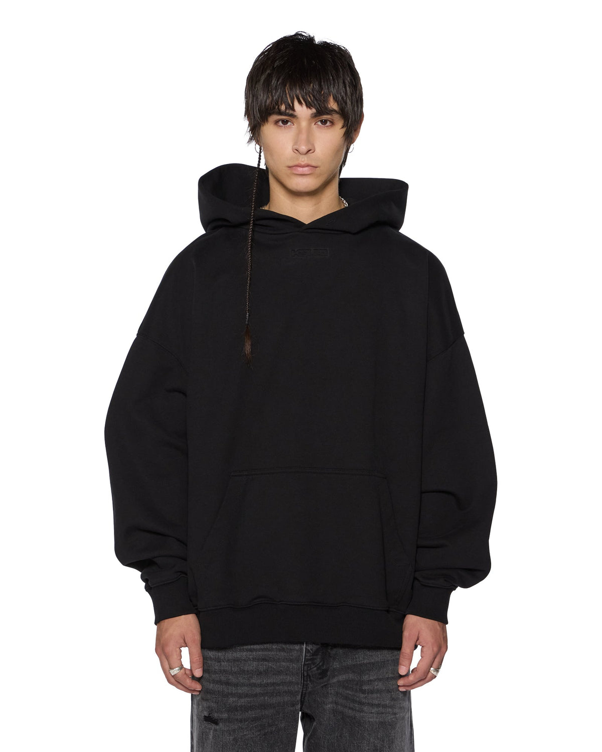 Mens Intruder Ekcess Hoodie Jet Black Oversized Fleece - Black