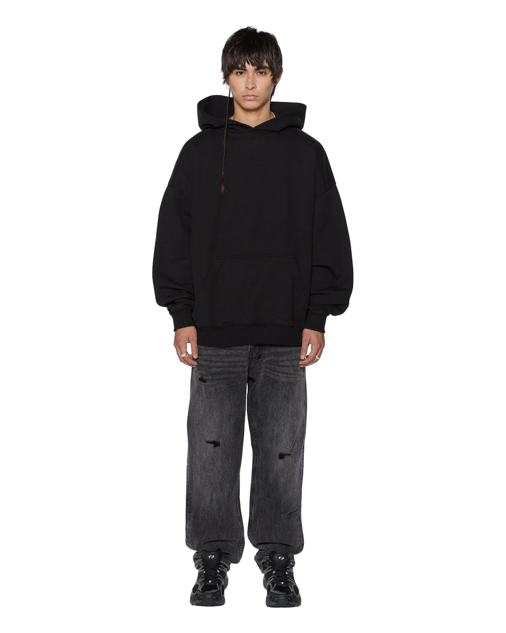 Mens Intruder Ekcess Hoodie Jet Black Oversized Fleece - Black