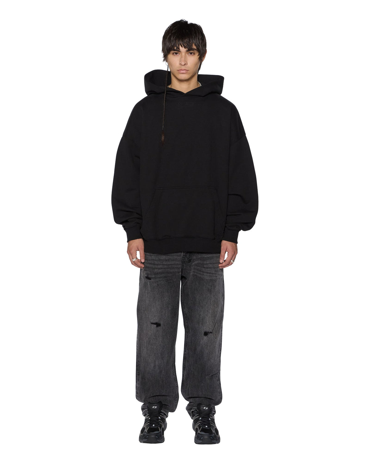 Mens Intruder Ekcess Hoodie Jet Black Oversized Fleece - Black