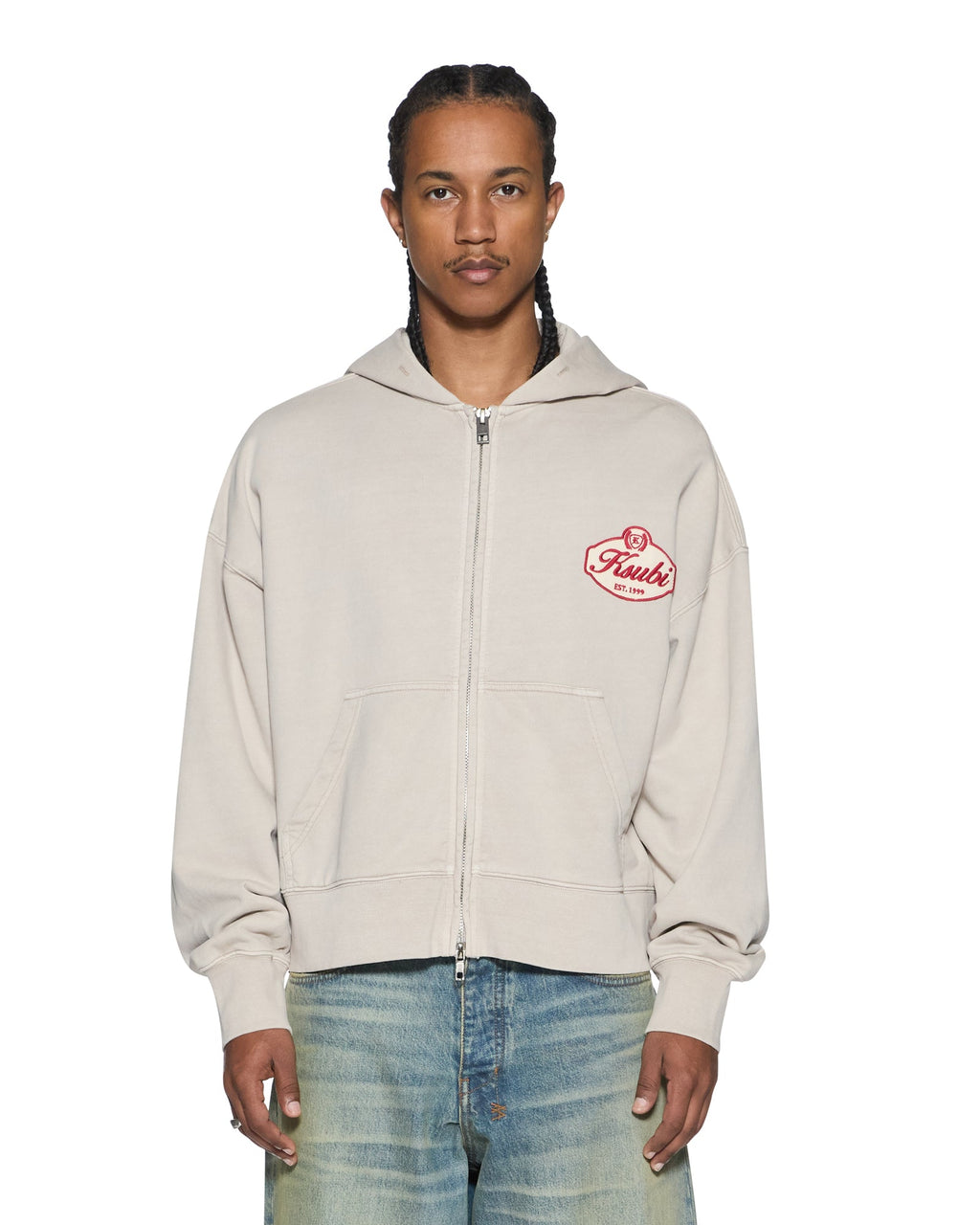 Mens Klasse Halen Zip Hoodie Smoke Baggy Fleece - Grey