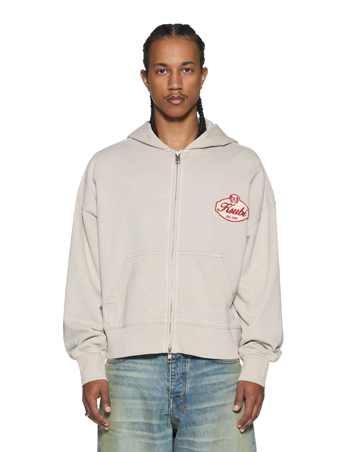 Mens Klasse Halen Zip Hoodie Smoke Baggy Fleece - Grey