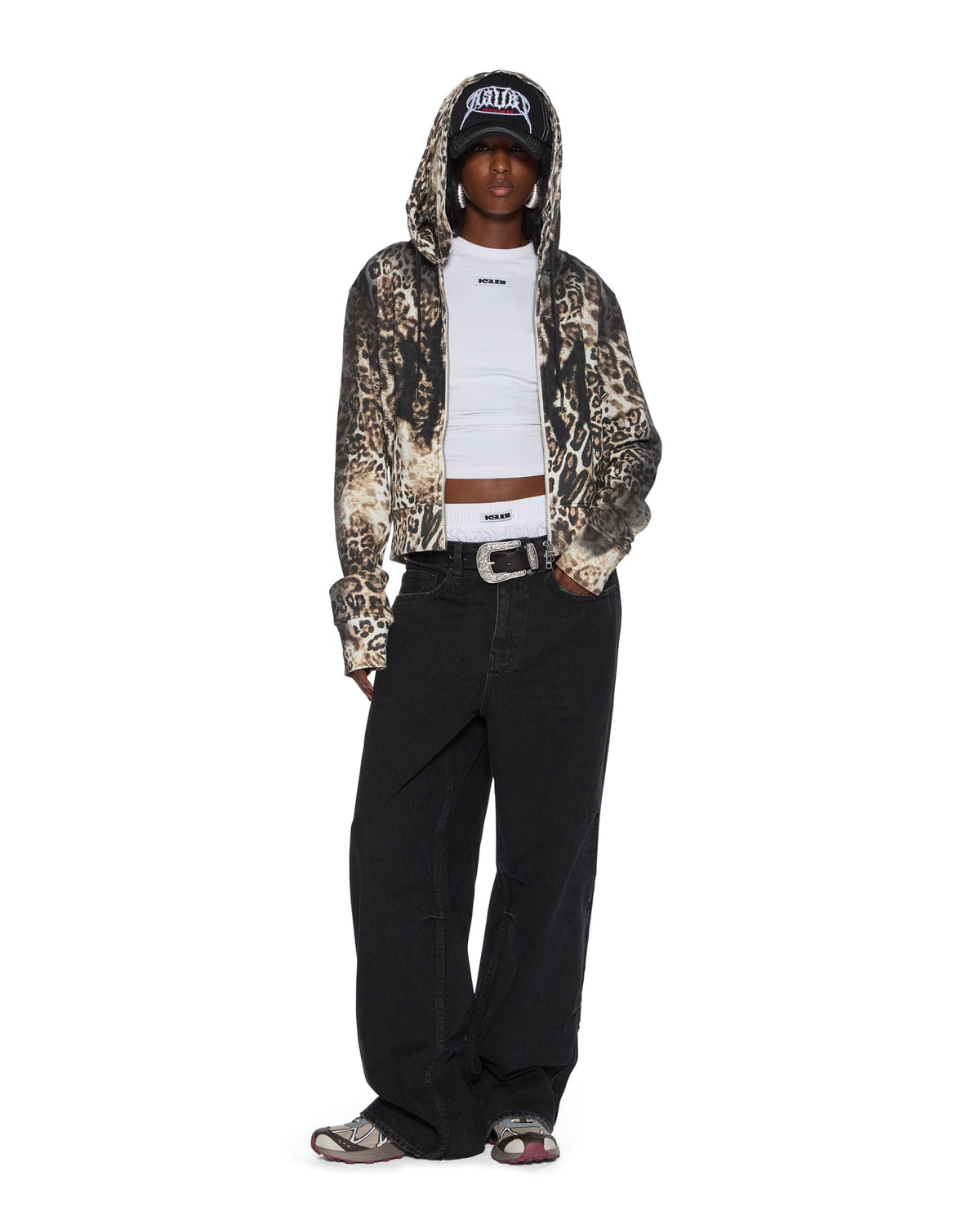 Womens Mowalola Zip Hoodie Cheetah Slim Fleece - Multi Colour