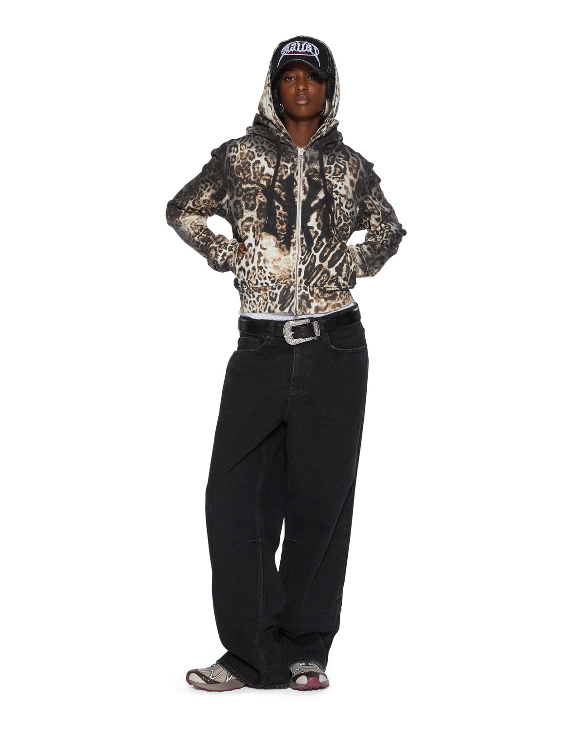 Womens Mowalola Zip Hoodie Cheetah Slim Fleece - Multi Colour