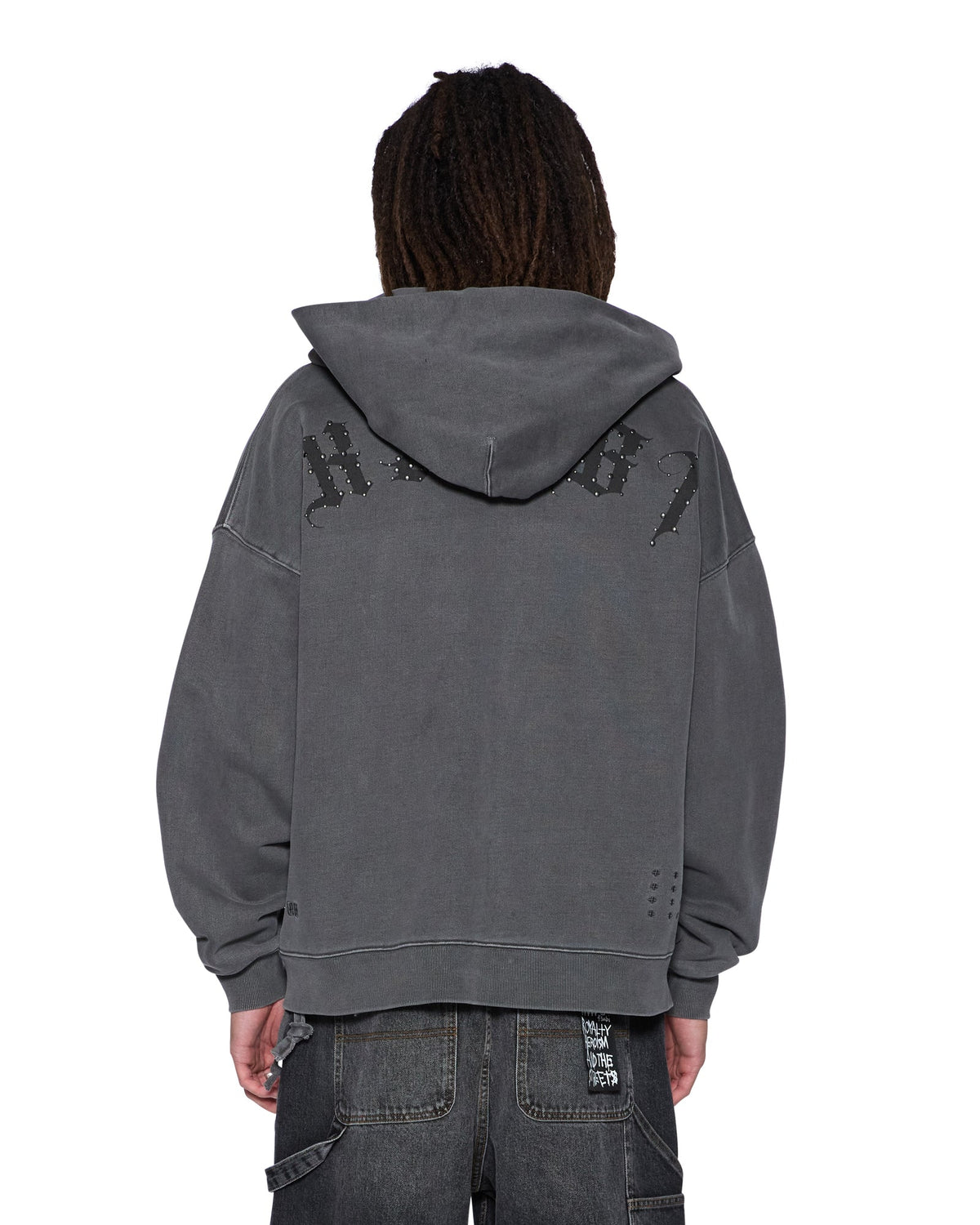 Mens Serpent Ekcess Hoodie Faded Black Oversized Fleece - Grey