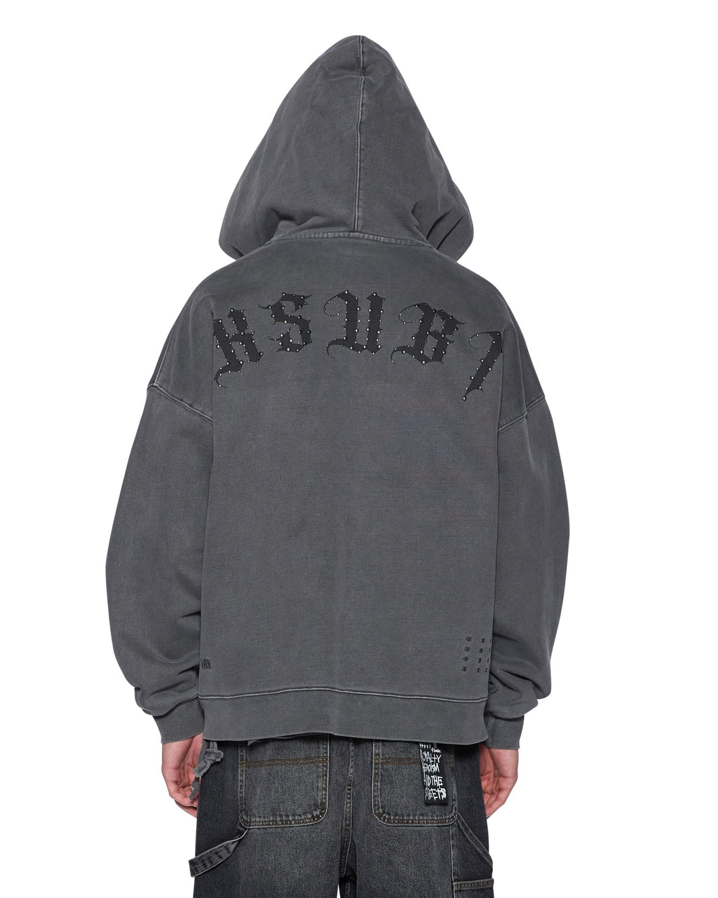 Mens Serpent Ekcess Hoodie Faded Black Oversized Fleece - Grey