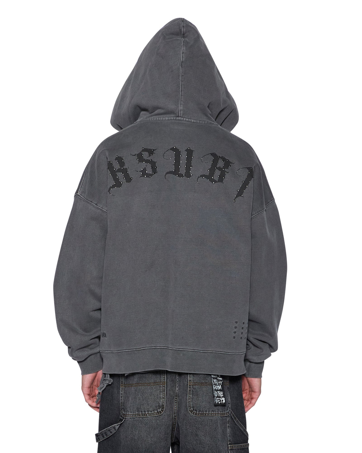 Mens Serpent Ekcess Hoodie Faded Black Oversized Fleece - Grey