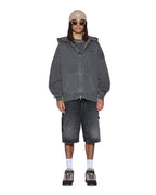 Mens Serpent Ekcess Hoodie Faded Black Oversized Fleece - Grey
