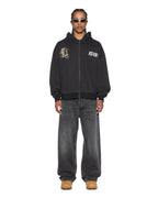 Mens Stay Up Ekcess Zip Hoodie Faded Black Oversized Fleece - Black