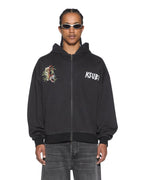 Mens Stay Up Ekcess Zip Hoodie Faded Black Oversized Fleece - Black