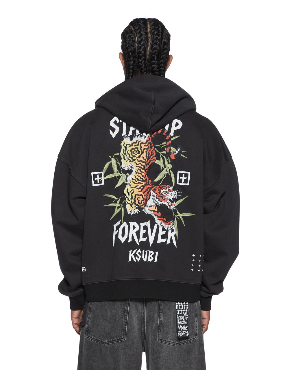 Mens Stay Up Ekcess Zip Hoodie Faded Black Oversized Fleece - Black
