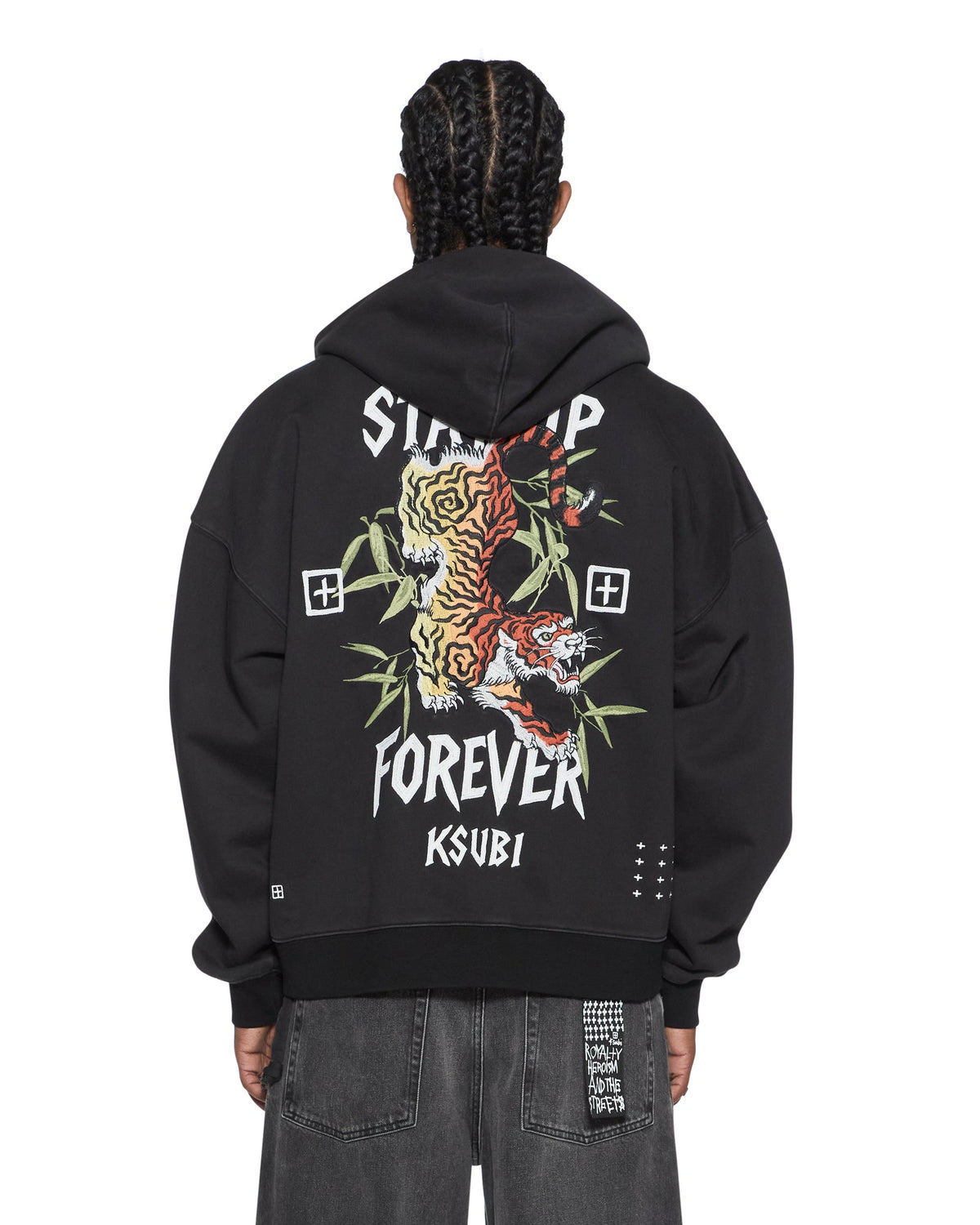 Mens Stay Up Ekcess Zip Hoodie Faded Black Oversized Fleece - Black