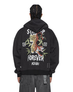 Mens Stay Up Ekcess Zip Hoodie Faded Black Oversized Fleece - Black