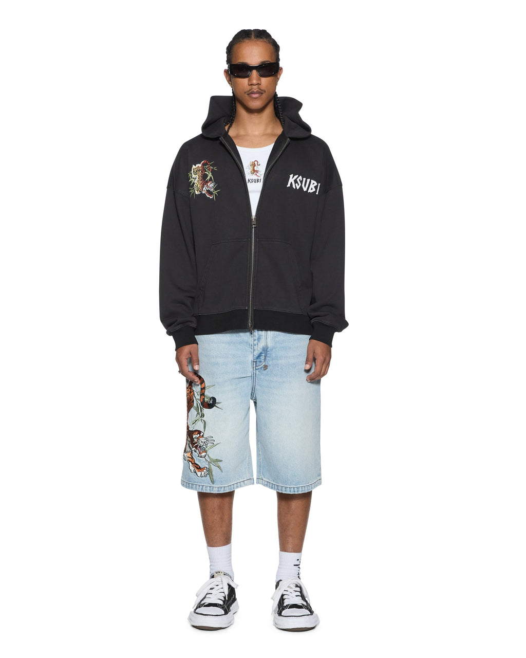 Mens Stay Up Ekcess Zip Hoodie Faded Black Oversized Fleece - Black