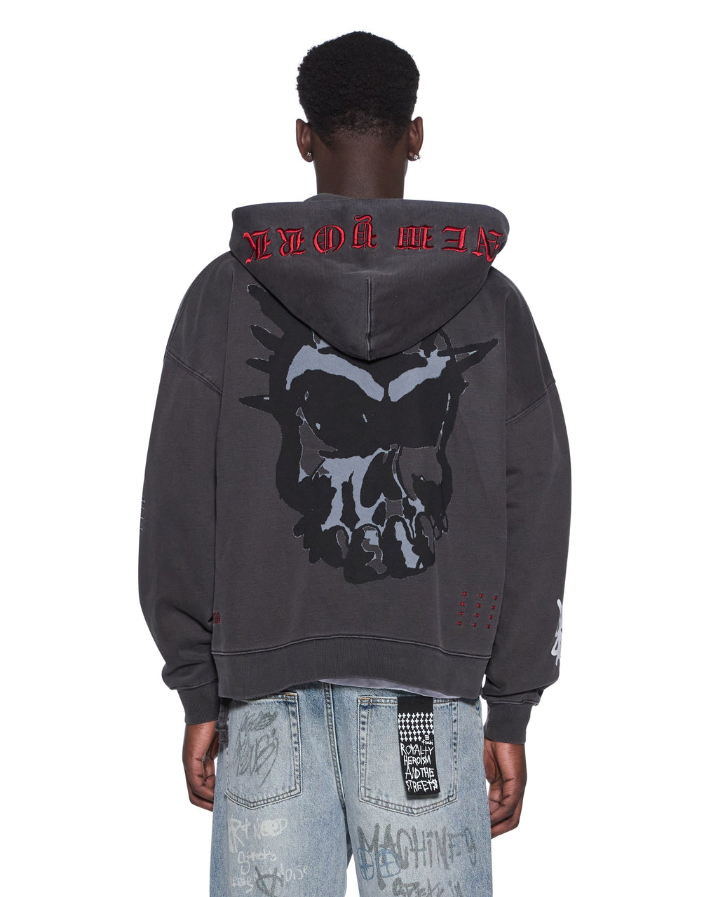 Mens Graff Ekcess Zip Thru Hoodie Faded Black Oversized Fleece - Black