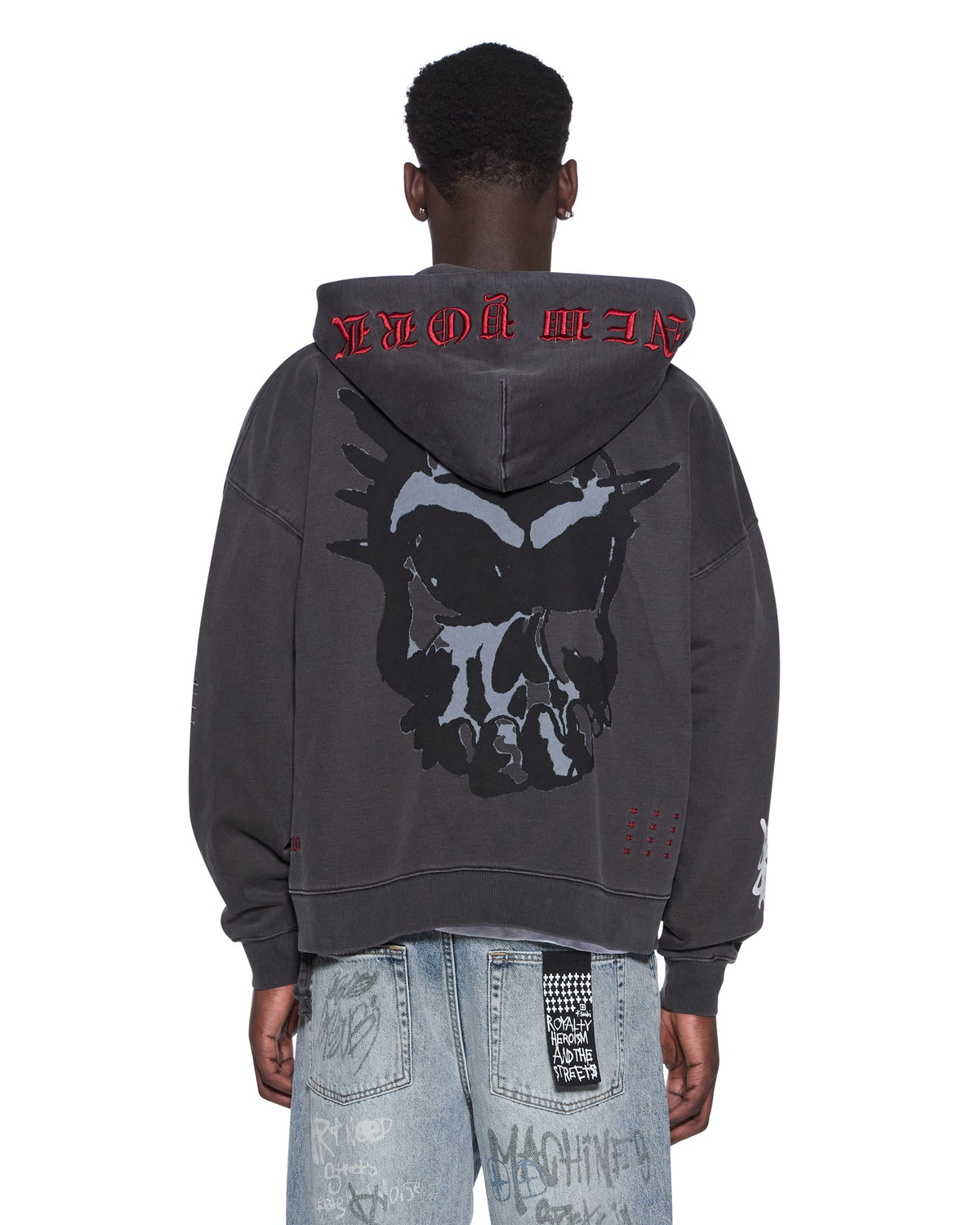 Mens Graff Ekcess Zip Thru Hoodie Faded Black Oversized Fleece - Black