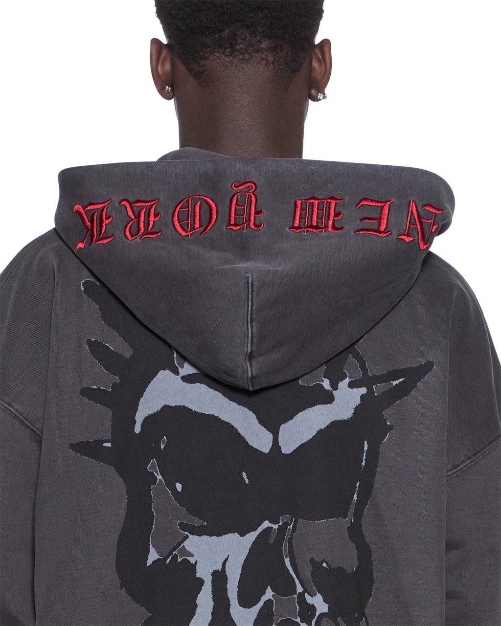 Mens Graff Ekcess Zip Thru Hoodie Faded Black Oversized Fleece - Black
