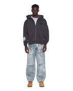 Mens Graff Ekcess Zip Thru Hoodie Faded Black Oversized Fleece - Black