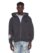 Mens Graff Ekcess Zip Thru Hoodie Faded Black Oversized Fleece - Black