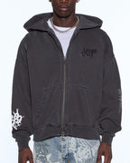Mens Graff Ekcess Zip Thru Hoodie Faded Black Oversized Fleece - Black
