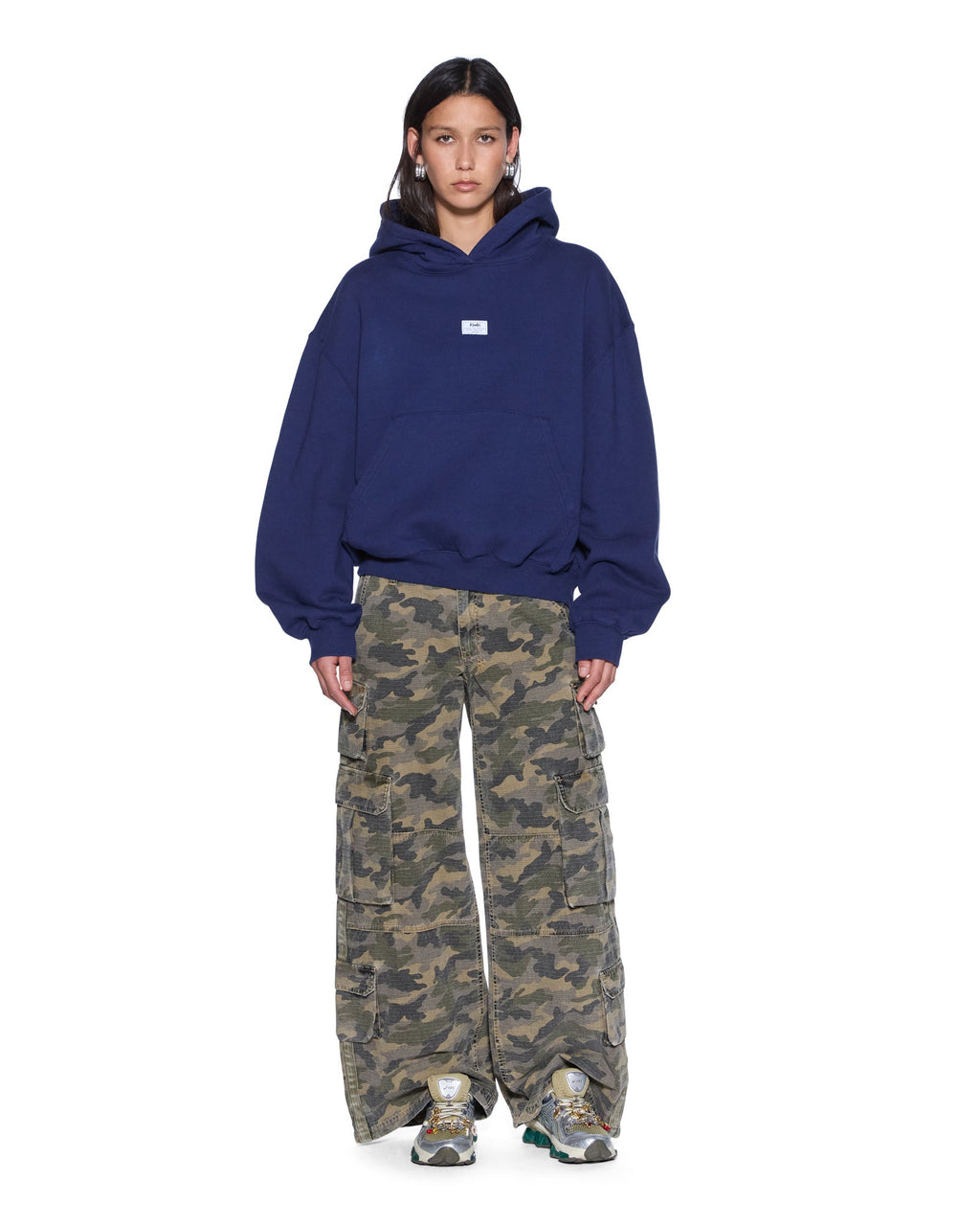 Womens Slouch Hoodie Navy Relaxed Fleece - Navy