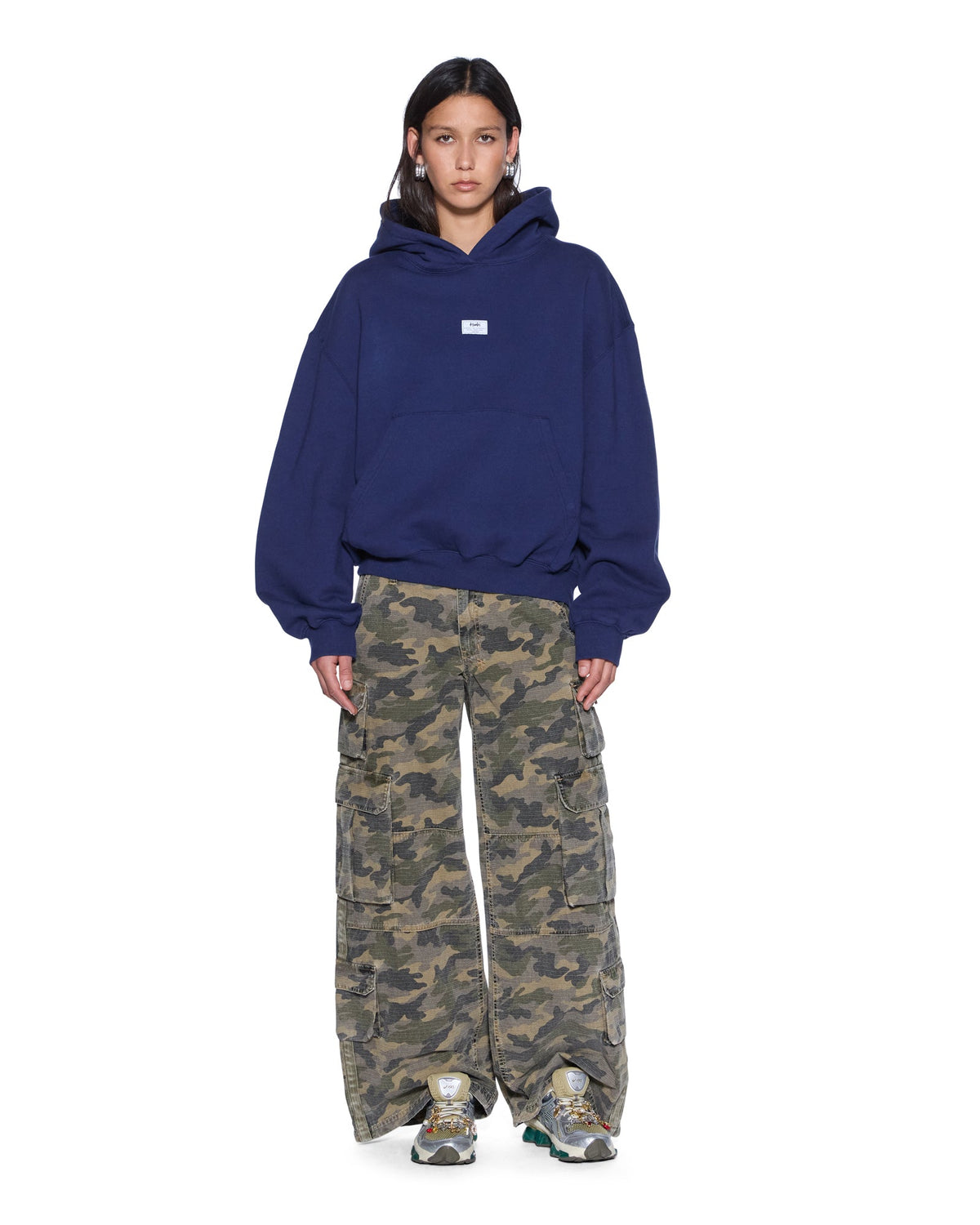 Womens Slouch Hoodie Navy Relaxed Fleece - Navy