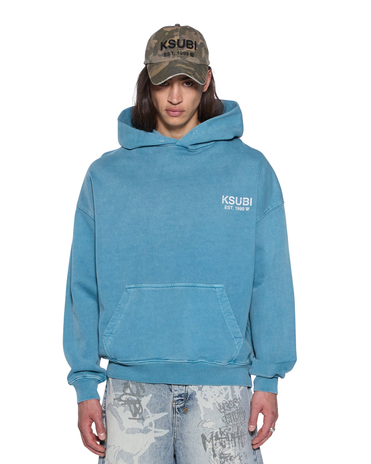 Mens State Ekcess Hoodie Titan Oversized Fleece - Blue