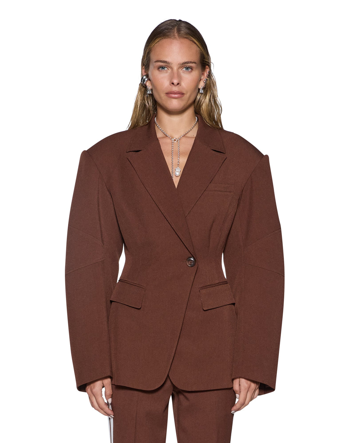 Womens Dare Cinched Blazer Chocolate Fitted Jackets - Brown