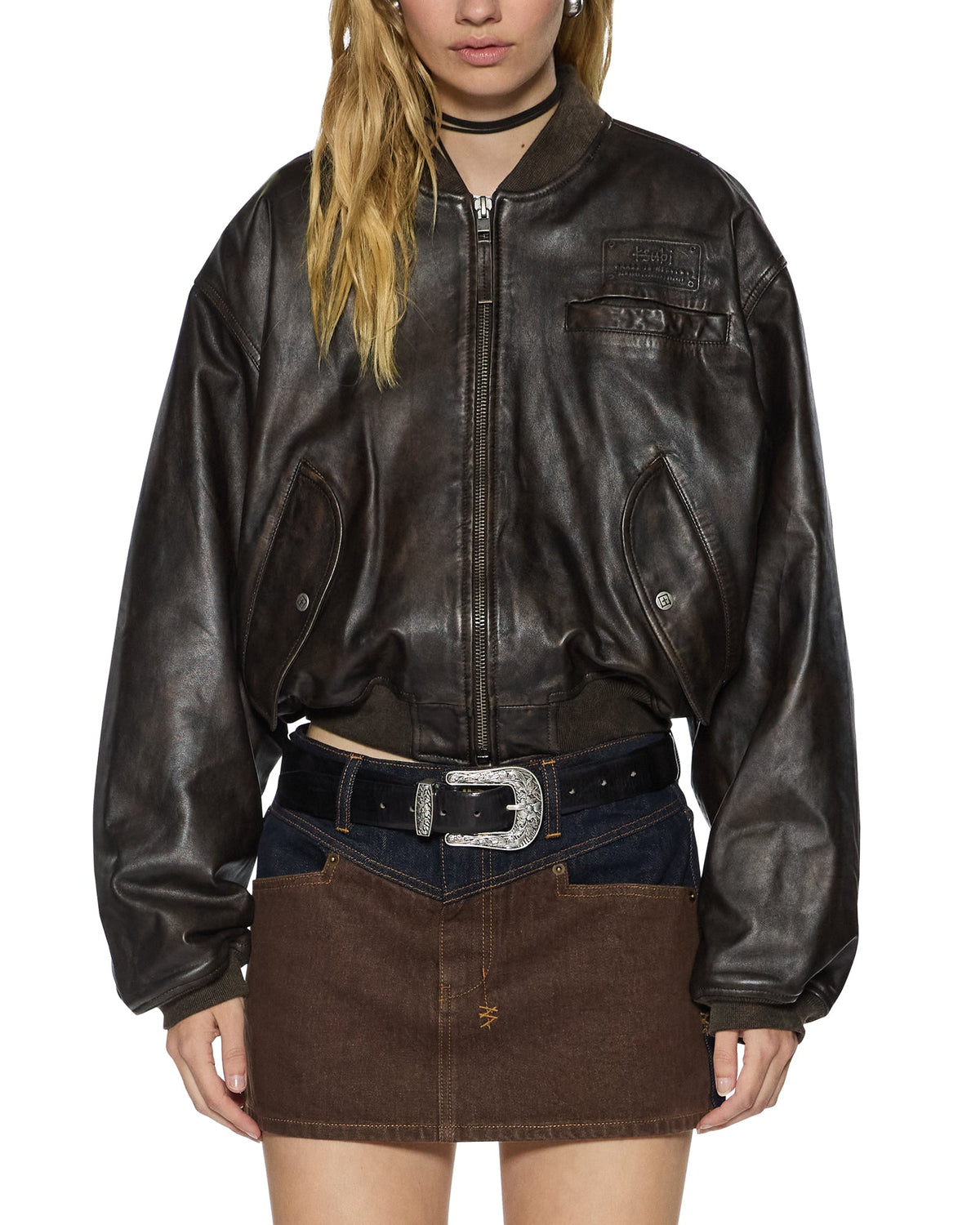 Womens Alpha Crop Bomber Worn Black Regular Jackets - Black