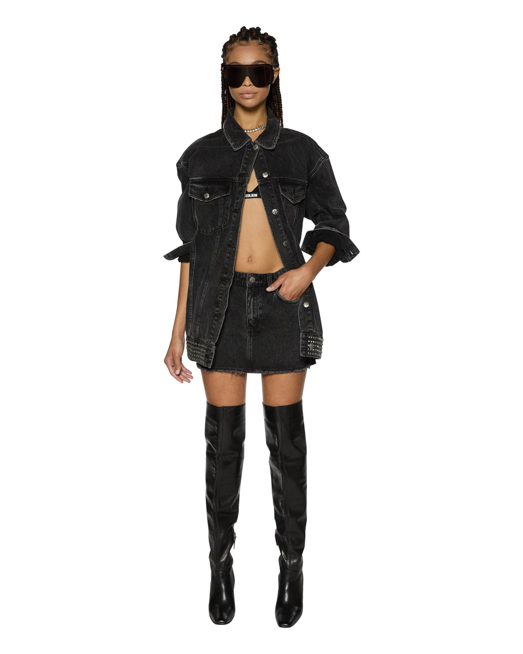 Womens Altar Trucker Jacket Phoenix Oversized Jackets - Black