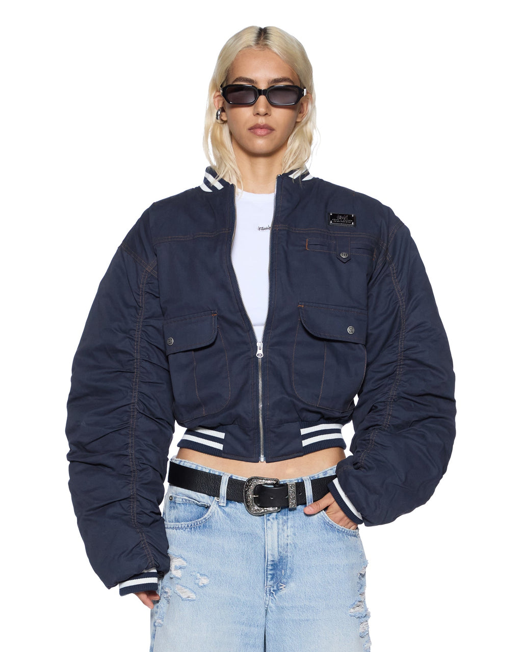 Womens Dynasty Bomber Jacket Navy Relaxed Jackets - Navy