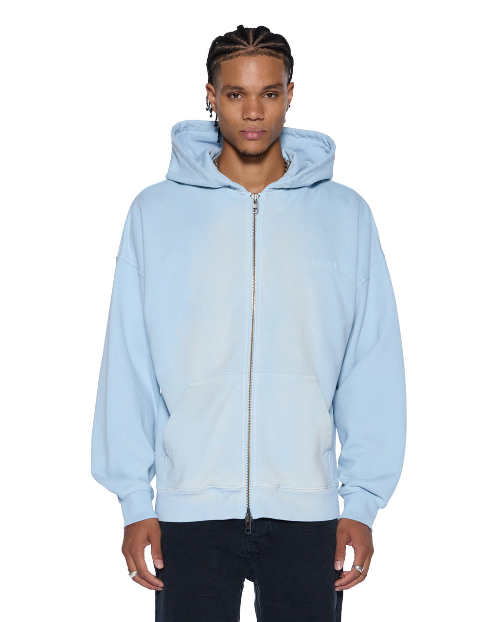 Mens Intruder Ekcess Zip Thru Hood Ice Mist Oversized Fleece - Blue