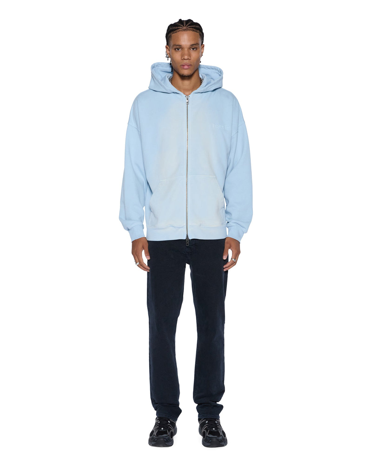 Mens Intruder Ekcess Zip Thru Hood Ice Mist Oversized Fleece - Blue