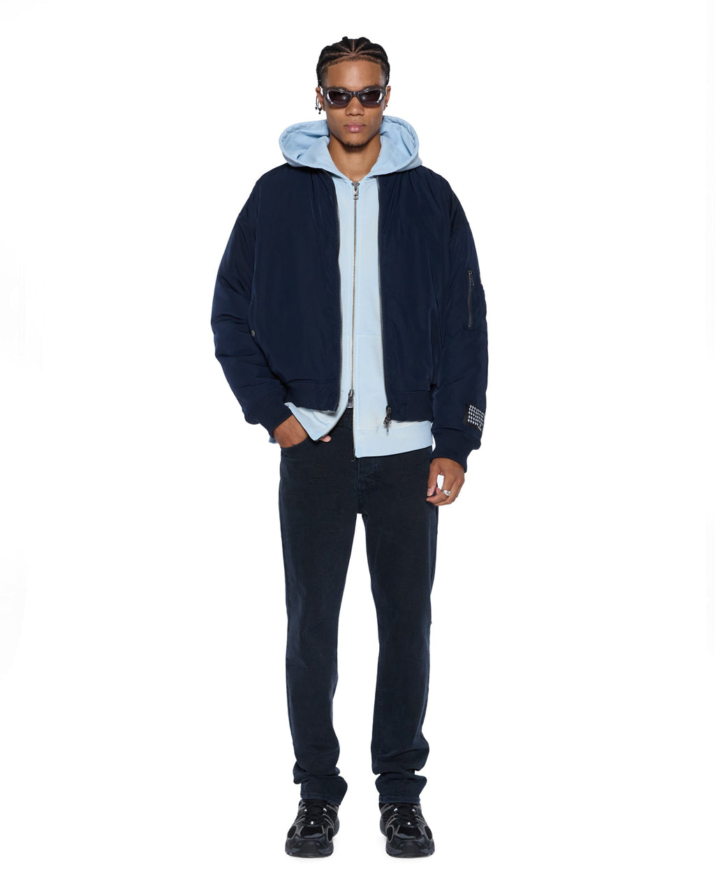 Mens Intruder Ekcess Zip Thru Hood Ice Mist Oversized Fleece - Blue