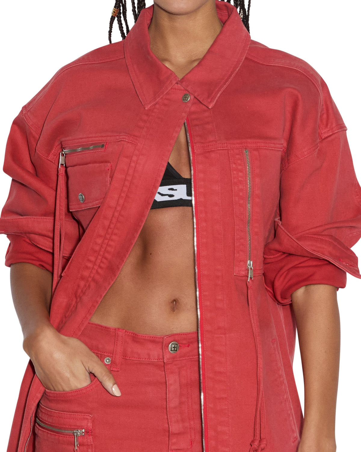 Womens Downtown Jacket Biker Roasted Oversized Jackets - Red