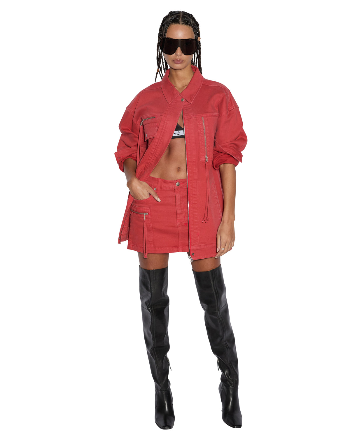 Womens Downtown Jacket Biker Roasted Oversized Jackets - Red