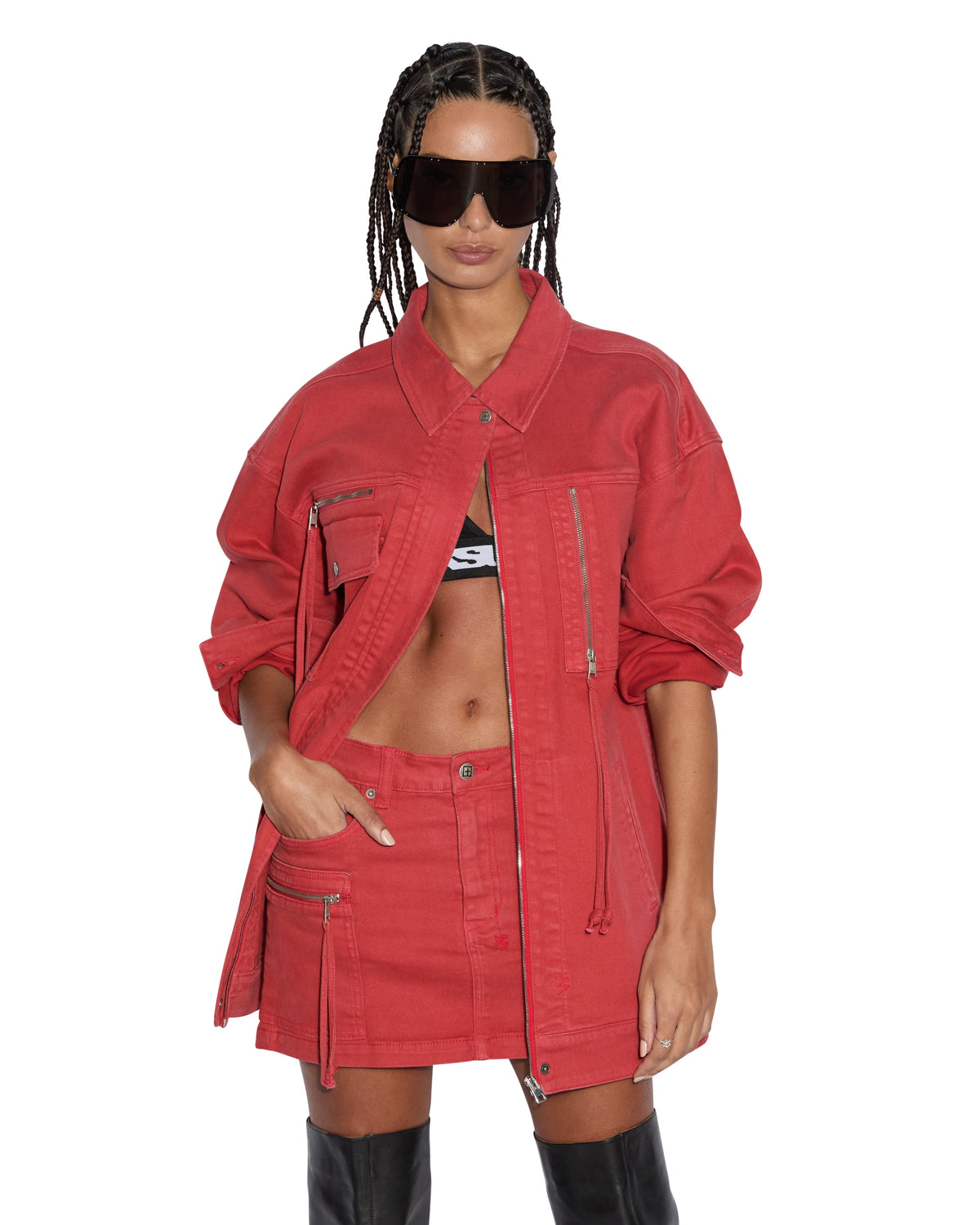 Womens Downtown Jacket Biker Roasted Oversized Jackets - Red