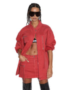 Womens Downtown Jacket Biker Roasted Oversized Jackets - Red