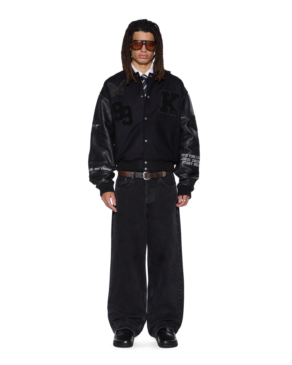 Mens Patched Varsity Jacket Black Regular Jackets - Black