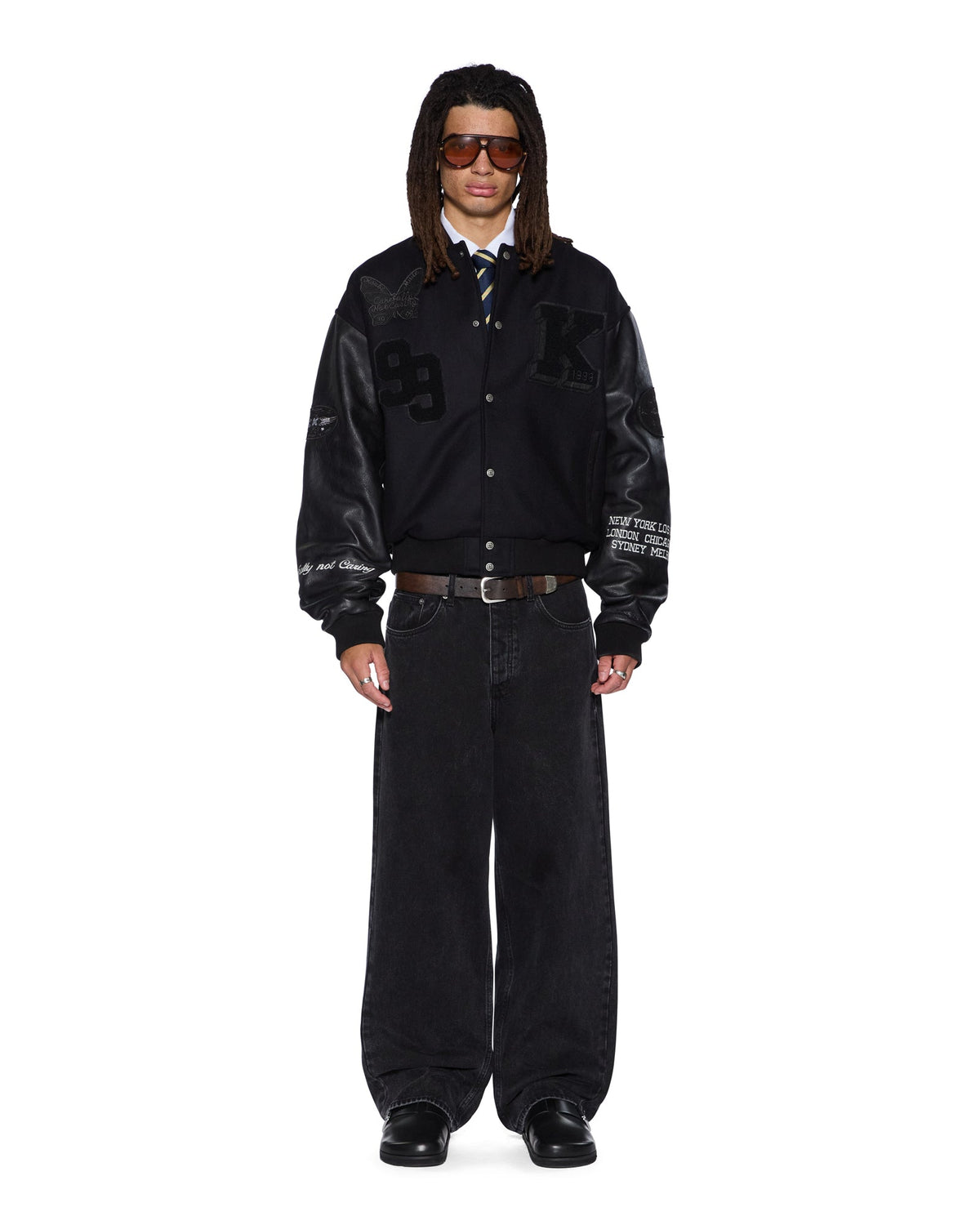 Mens Patched Varsity Jacket Black Regular Jackets - Black