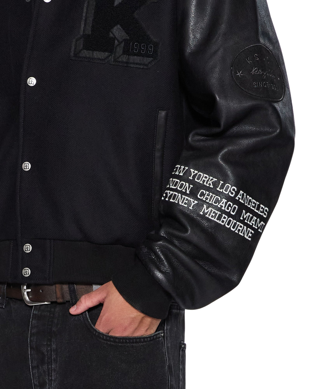 Mens Patched Varsity Jacket Black Regular Jackets - Black