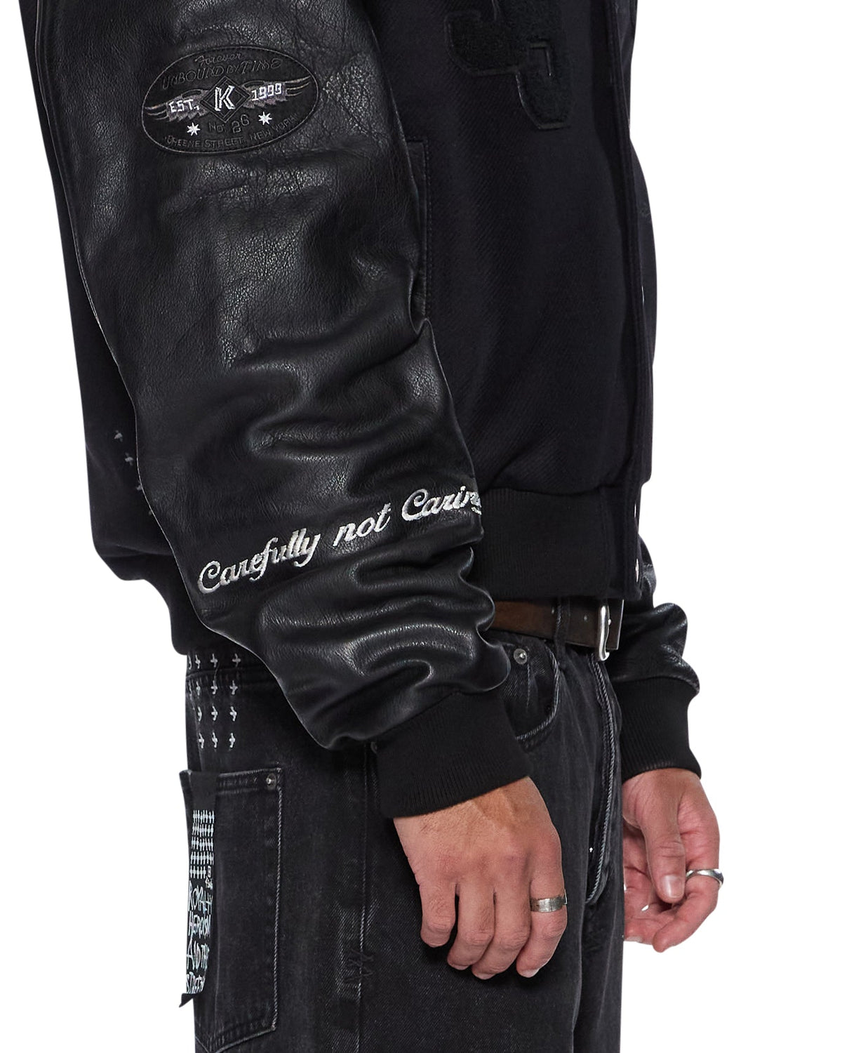 Mens Patched Varsity Jacket Black Regular Jackets - Black
