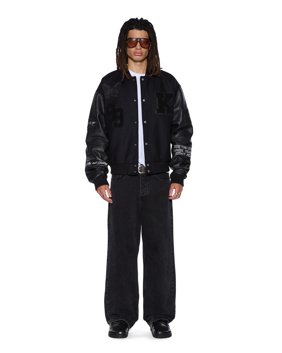 Mens Patched Varsity Jacket Black Regular Jackets - Black
