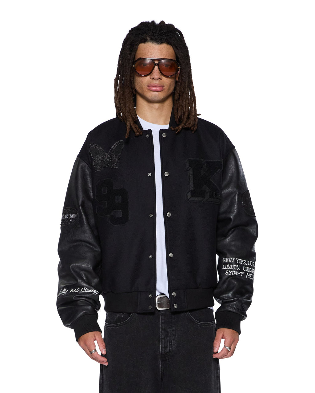 Mens Patched Varsity Jacket Black Regular Jackets - Black