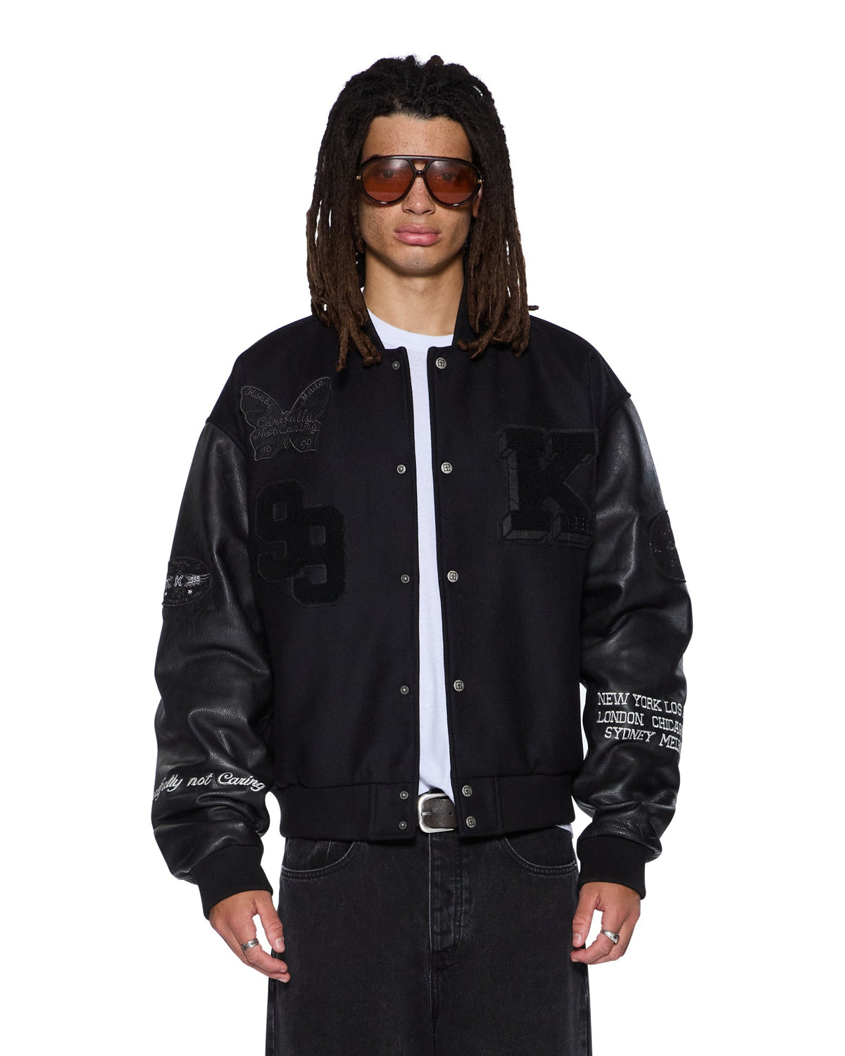 Mens Patched Varsity Jacket Black Regular Jackets - Black