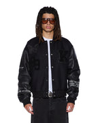 Mens Patched Varsity Jacket Black Regular Jackets - Black