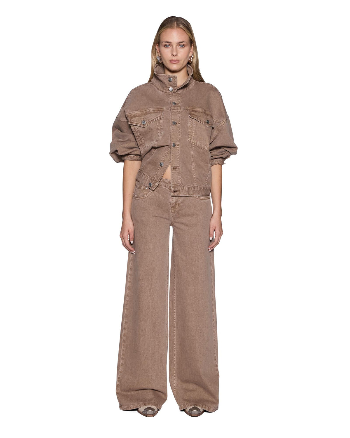Womens Dropout Jean Stone Tan Wide Denim Jeans - Beige