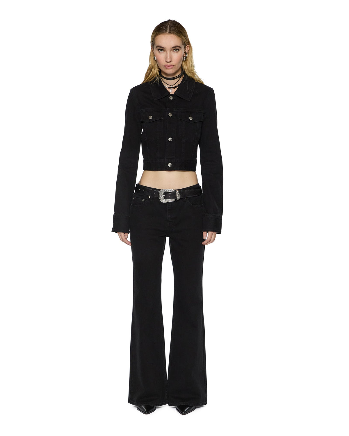 Womens Slim Trucker Jet Black Slim Jackets - Black